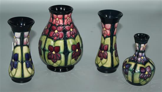 4 Moorcroft flower panel vases